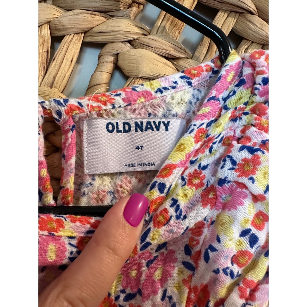 Old Navy Girls Floral Flutter Sleeve Shift Dress Pink Orange Yellow 4T - Picture 2 of 3